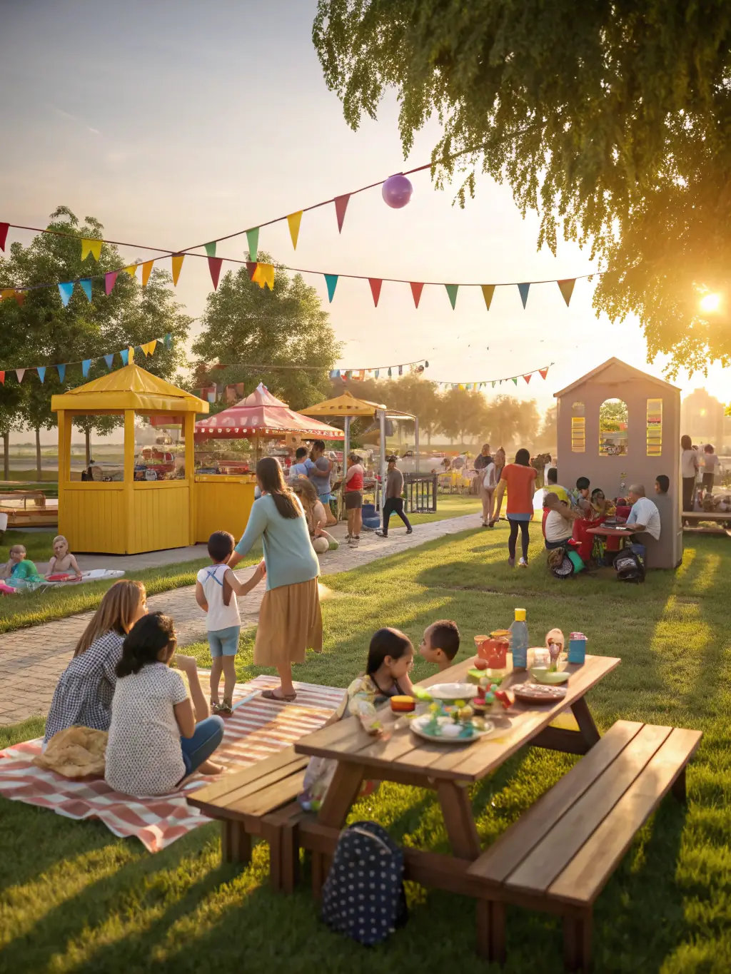 A vibrant image of a community event at the racecourse, with food stalls, music, and various activities, showcasing the social and cultural aspect of the events.