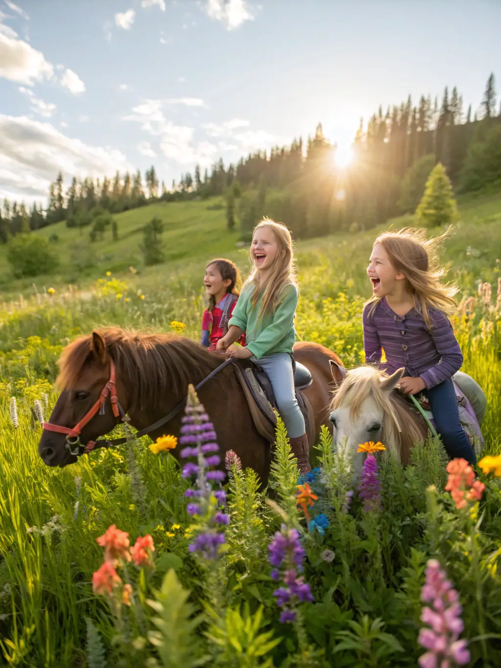A photograph of children participating in a pony ride event, showcasing the family-friendly atmosphere of SOC DES COURSES DE COMPIÈGNE events.
