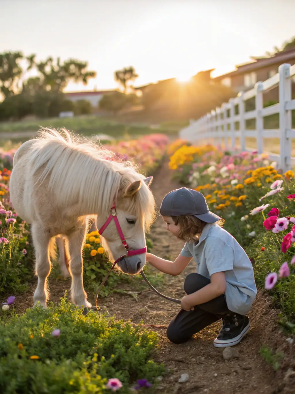 A photograph of a family participating in a pony riding session, with children laughing and interacting with the horses, highlighting the family-friendly nature of the event.
