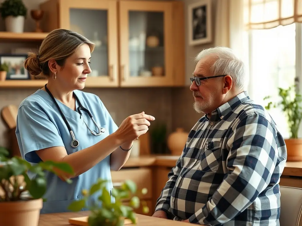 A caregiver assisting an elderly woman with her medication at home, showcasing the personalized support provided by PRO.RE.SAP's home assistance program.