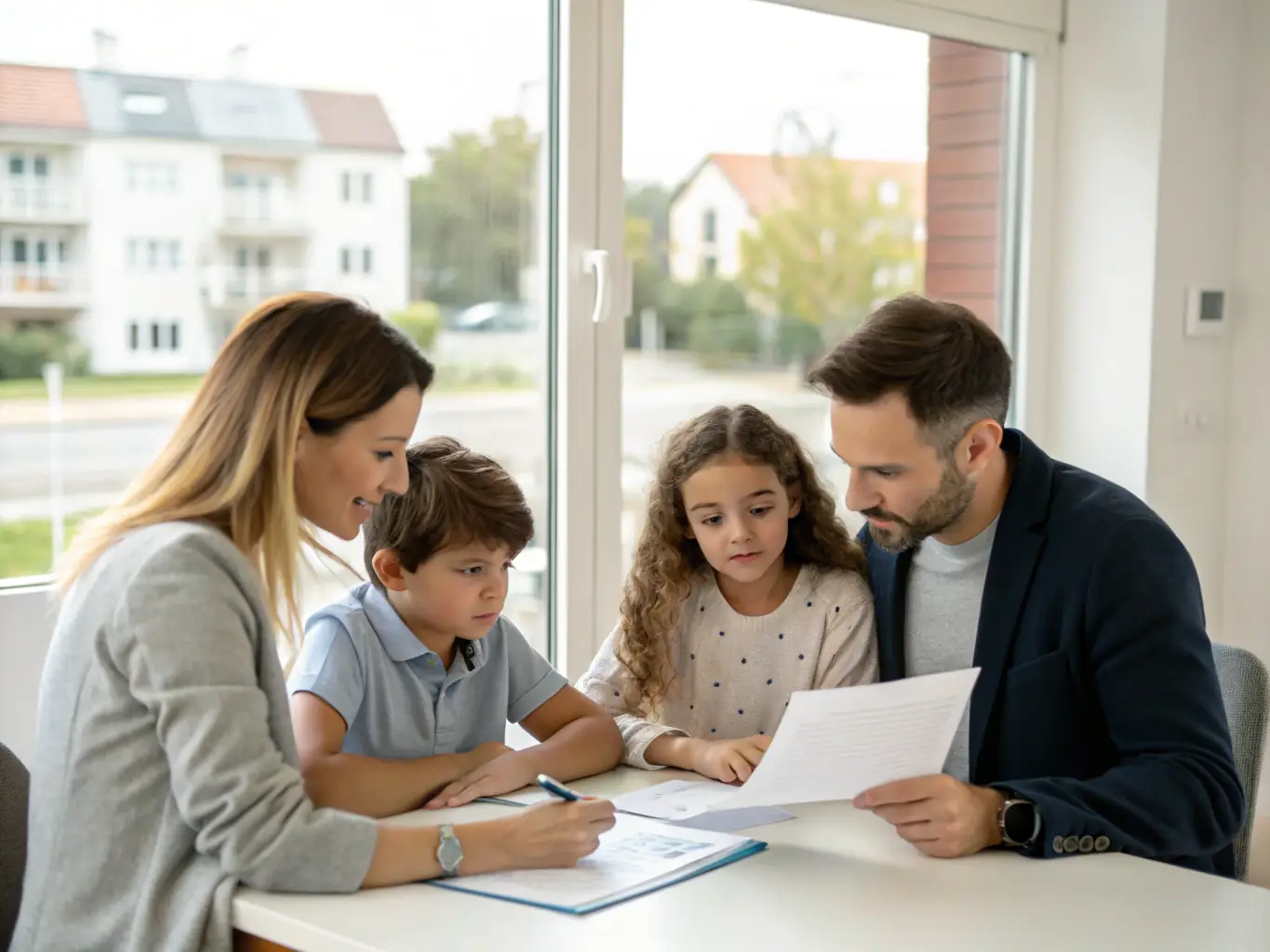 A family receiving support and guidance from a social worker in a warm, welcoming setting, representing PRO.RE.SAP's family support programs.